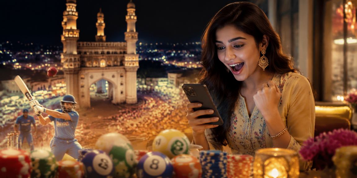 Hyderabad iconic Charminar with bustling cricket betting activity at night
