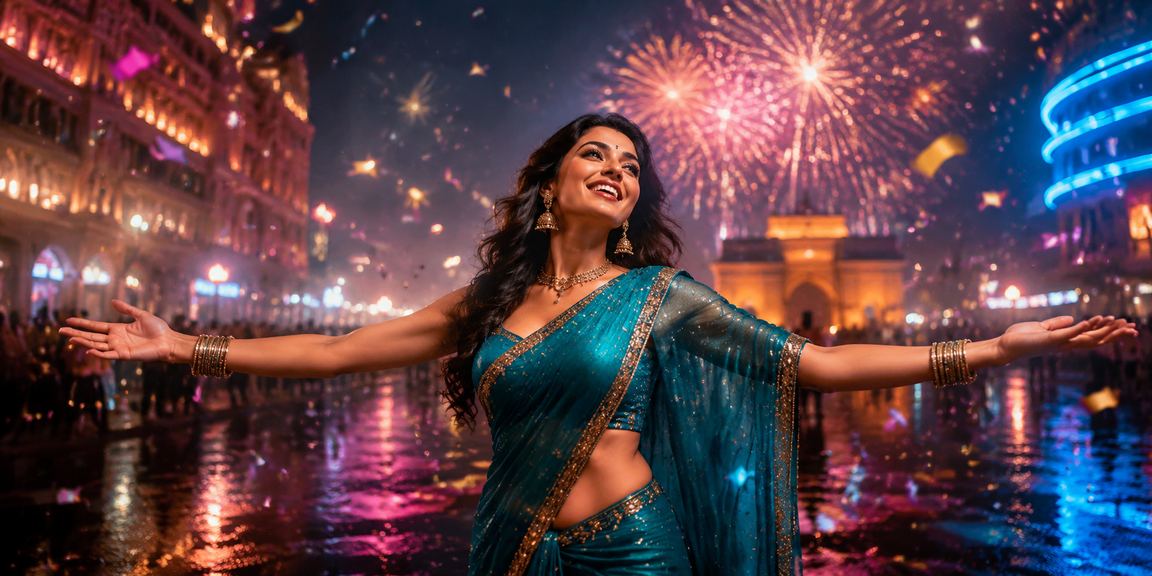 Mumbai woman celebrating bonuses with red envelope